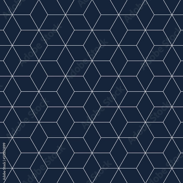 Fototapeta Geometric cubes pattern. Abstract geometric pattern with lines, rhombuses A seamless vector background. Blue-black and white texture.