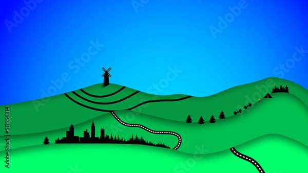 Obraz Mountains with roads and buildings