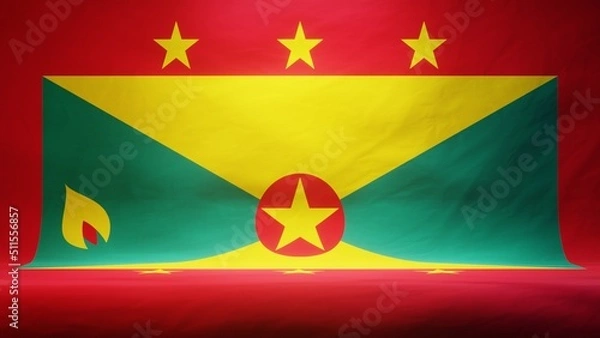 Obraz Studio backdrop with draped flag of Grenada for presentation or product display. 3D rendering
