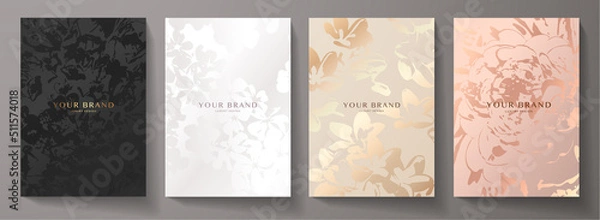 Fototapeta Modern elegant cover design set. Luxury fashionable background with pastel floral pattern. Flower premium vector template for wedding invite, makeup catalog, brochure template, flyer, presentation