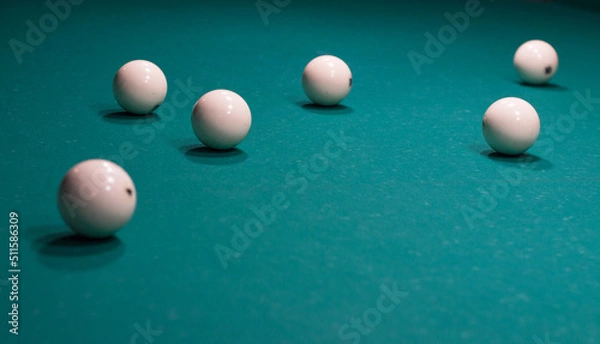 Obraz Close-up of Russian billiards game: balls on green table