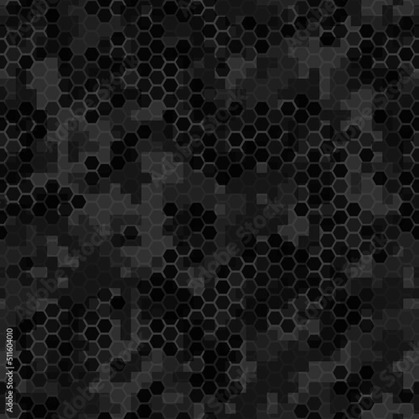 Fototapeta Seamless texture dark gray hex grid with pixels. Vector Illustration.