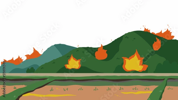 Obraz 田んぼと山　山火事
