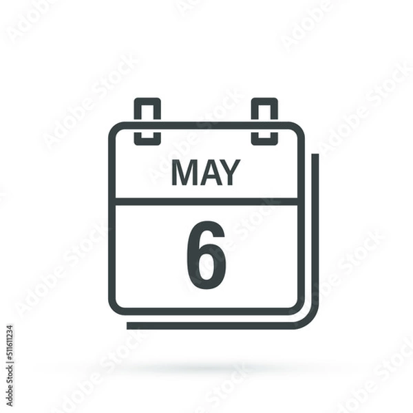 Fototapeta May 6, Calendar icon with shadow. Day, month. Flat vector illustration.