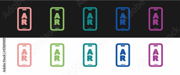 Fototapeta Set Augmented reality AR icon isolated on black and white background. Virtual futuristic wearable devices. Vector