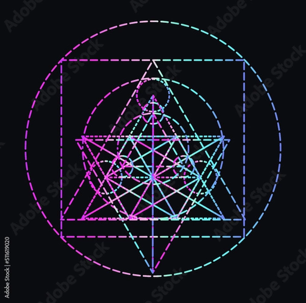 Fototapeta Abstract alien-like mysterious holographic symbols on dark background.
