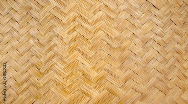 Obraz Old bamboo weaving pattern, woven rattan mat texture for background.