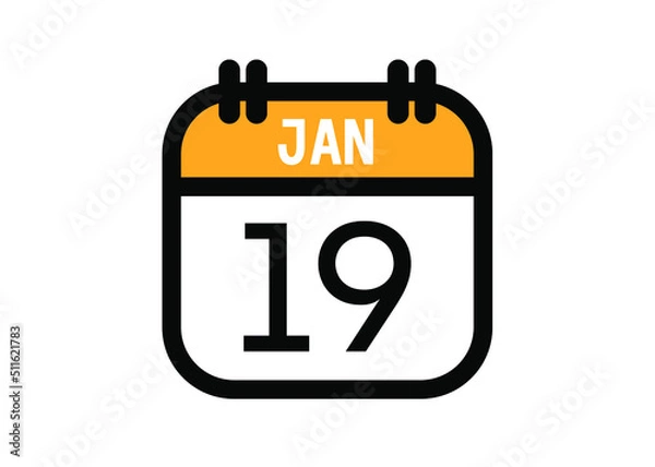 Obraz January 19. January calendar for deadline and appointment. Vector in Yellow.