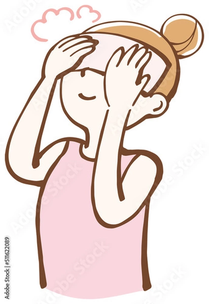 Obraz 目に蒸しタオルを当てる女性　イラスト