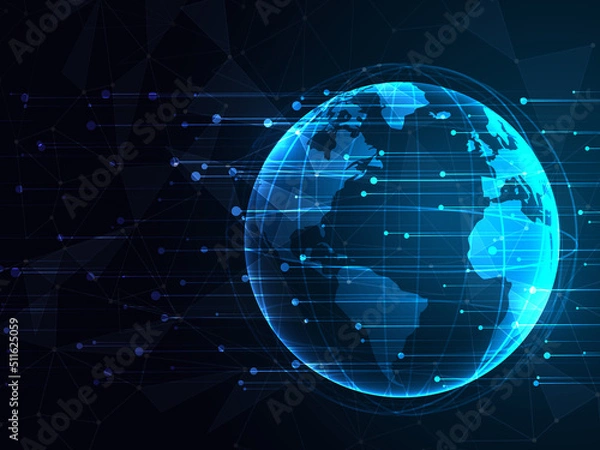 Fototapeta World with internet devices. Global communication technology. 2d render background