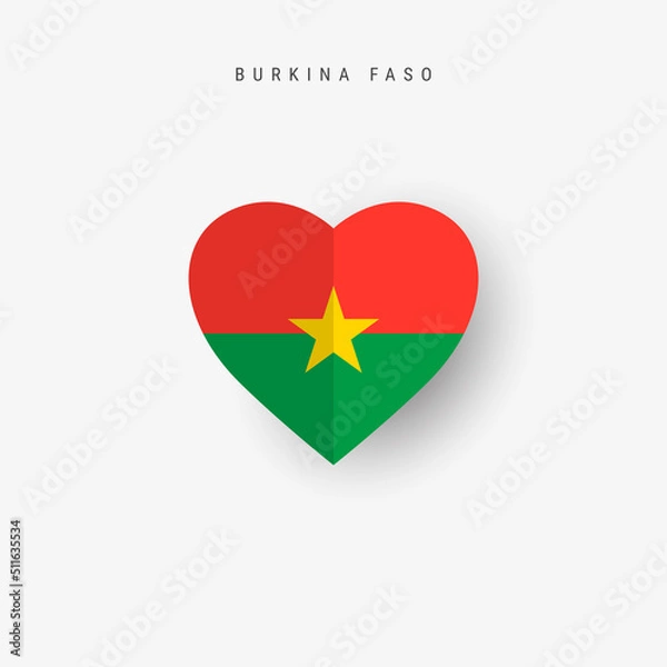 Fototapeta Burkina Faso heart shaped flag. Origami paper cut Upper Volta national banner. 3D vector illustration isolated on white with soft shadow.