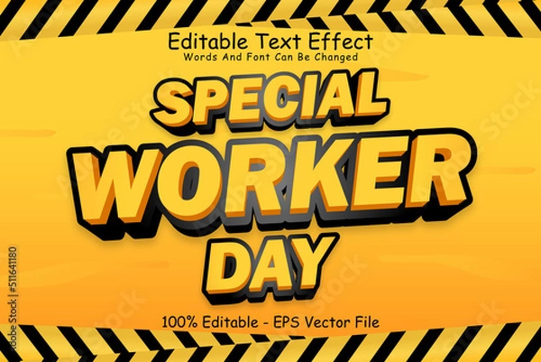 Obraz Special Worker Day Editable Text Effect 3 Dimension Emboss Cartoon Style