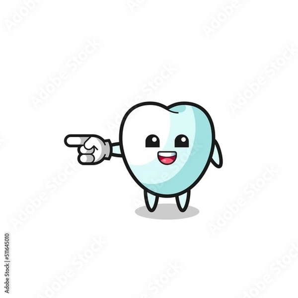 Fototapeta tooth cartoon with pointing left gesture