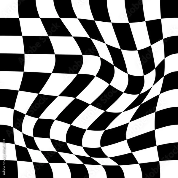 Fototapeta Abstract black and white chess concept 3d background. Wave pattern with the effect of illusion. Racial flag for various sports and racing events. Vector illustration.