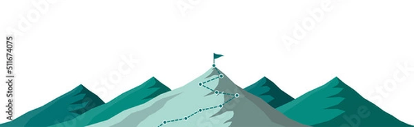 Fototapeta Mountain path climbing route to peak on white background