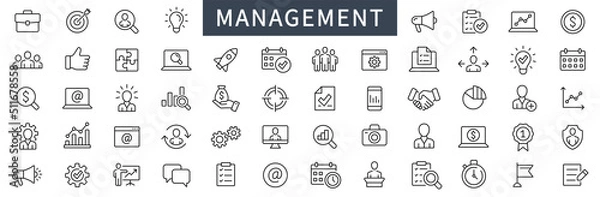 Obraz Business and management line icons set. Management icon collection. Vector illustrator