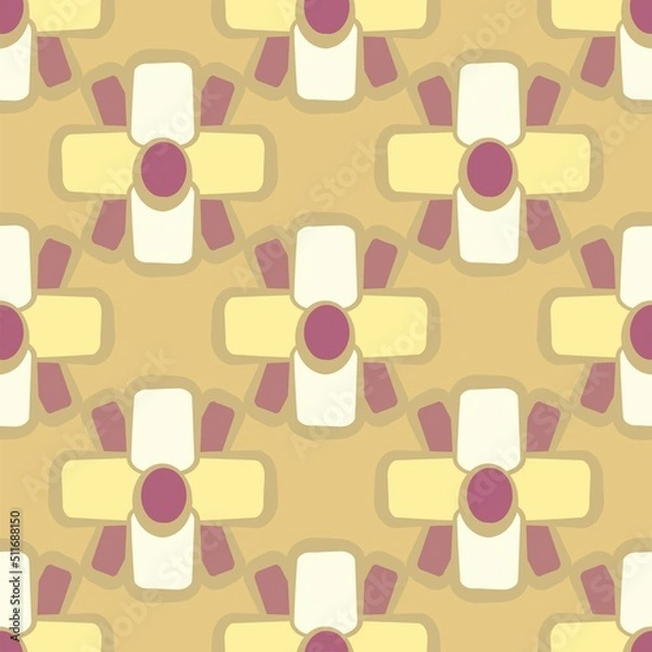 Fototapeta Beige and pink geometric shapes vector seamless repeat pattern in 60s style
