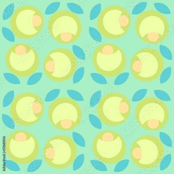 Fototapeta Lime green simple graphic flower vector seamless repeat pattern on aqua green