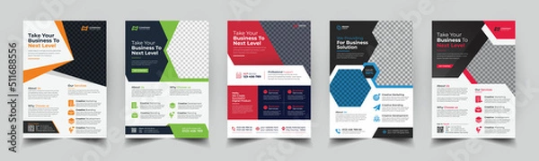 Fototapeta a bundle of 5 templates of a4 flyer, Flyer template layout design. business flyer,
brochure, magazine or flier mockup in bright colors. perfect for creative
professional business. vector template