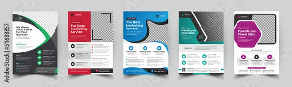 Fototapeta a bundle of 5 templates of a4 flyer, Flyer template layout design. business flyer,
brochure, magazine or flier mockup in bright colors. perfect for creative
professional business. vector template