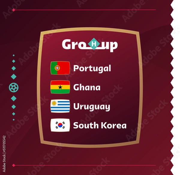 Fototapeta World football 2022 Group H. Flags of the countries participating in the 2022 World championship. Vector illustration