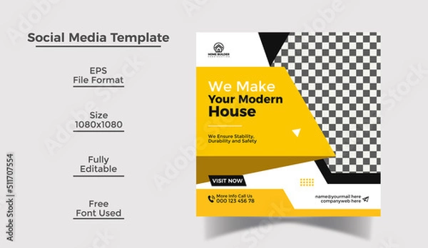 Obraz Building Construction and House Renovation Services Social Media post design and Instagram Post and Web Banner Design Template 