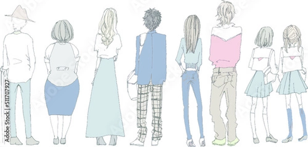Obraz いろんな人の後ろ姿のベクターイラスト