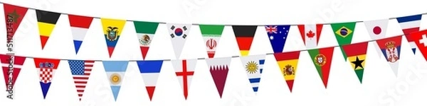 Fototapeta Garlands with pennants in the colors of the participating teams	