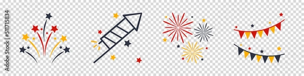 Fototapeta Firework Icons For Festival, Event, Celebration And Party - Colorful Vector Illustrations Isolated On Transparent Background