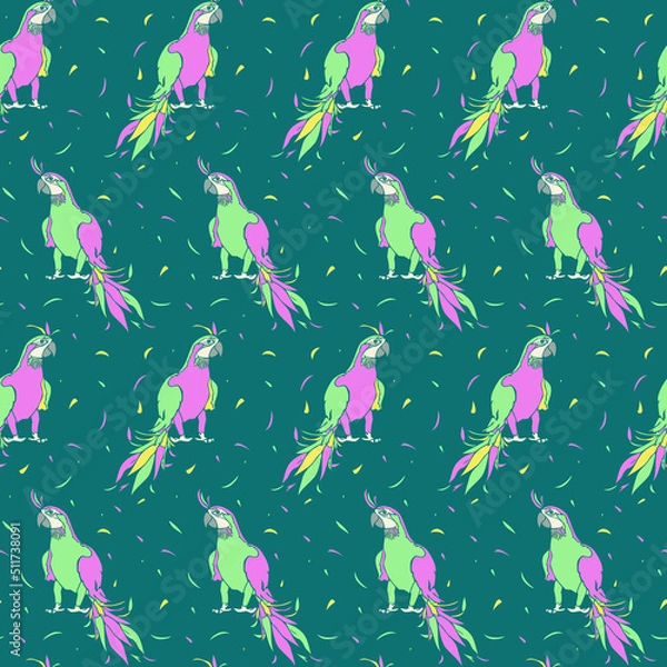 Obraz Vector seamless pattern with parrots. Design with ara with colorful feathers.