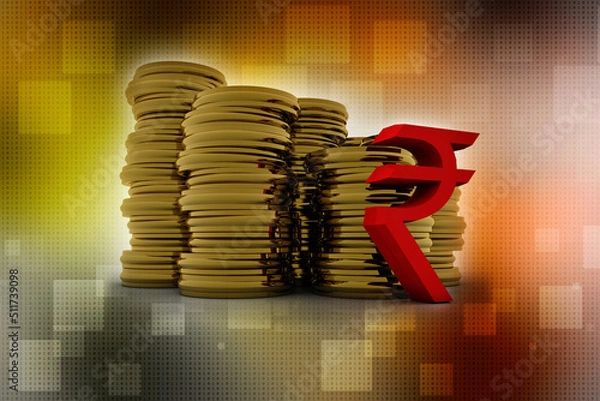 Fototapeta 3D rendering illustration Rupee currency with gold coin