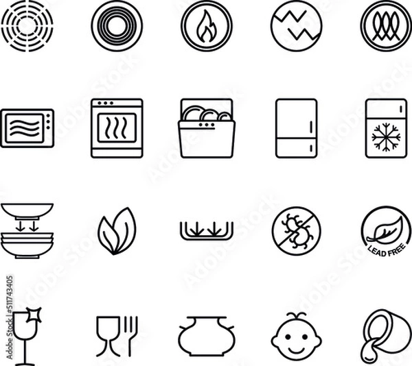 Fototapeta Set of vector icons. Dishes and pottery properties. Thin line icons.
