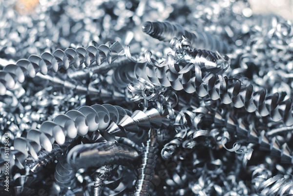 Fototapeta Steel shavings close-up. Industrial waste