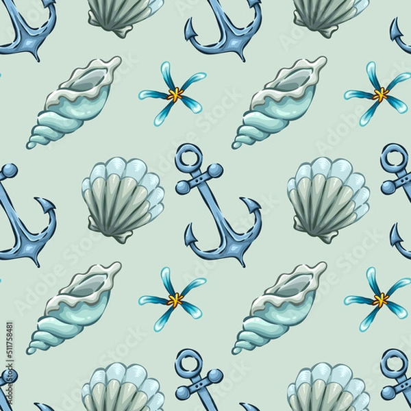 Obraz Seamless pattern with summer elements, background with sea objects