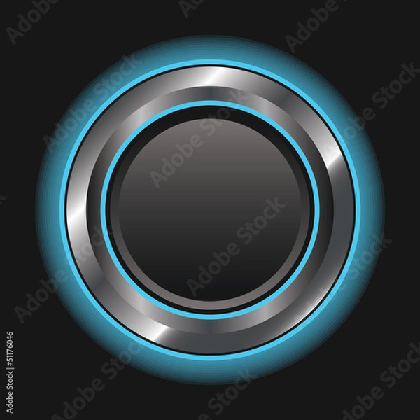 Fototapeta Blue Glowing Metallic Button