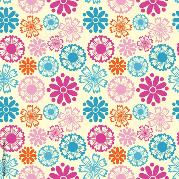 Fototapeta Seamless floral pattern with multicolored flowers
