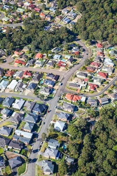 Fototapeta Aerial View Australian Residential Area - Newcastle NSW showing typical Australian suburb