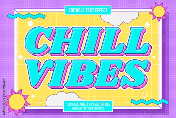 Fototapeta Chill Vibes editable text effect flat trendy cartoon style