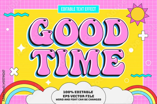 Fototapeta Good Time editable text effect trendy cartoon style
