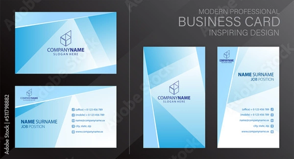 Fototapeta Set of blue and white Modern Corporate Business Card Design Templates, vector eps 10