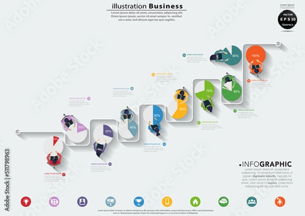 Fototapeta Illustration business.design modern  idea and concept think creativity. for brainstorm,Social network,success,plan,think,search,analyze,communicate, futuristic idea innovation technology.