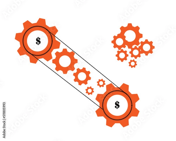 Fototapeta Two cogs retention & many size of cogs