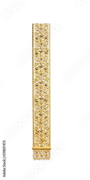 Fototapeta Pillar gold stucco with floral patterns isolated on white background , clipping path