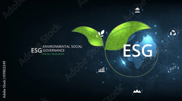 Fototapeta  Environmental Social and Governance (ESG) concept.The company development of a nature conservation strategy and Solving environmental, social and management problems with figure icons. 