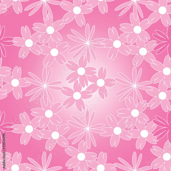 Fototapeta Vector pink background white pink cherry tree flowers and cherry blossom sakura flowers. Seamless pattern background