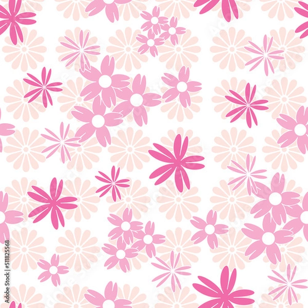 Fototapeta Vector white background white pink cherry tree flowers and cherry blossom sakura flowers. Seamless pattern background