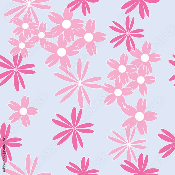 Fototapeta Vector blue background white pink cherry tree flowers and cherry blossom sakura flowers. Seamless pattern background