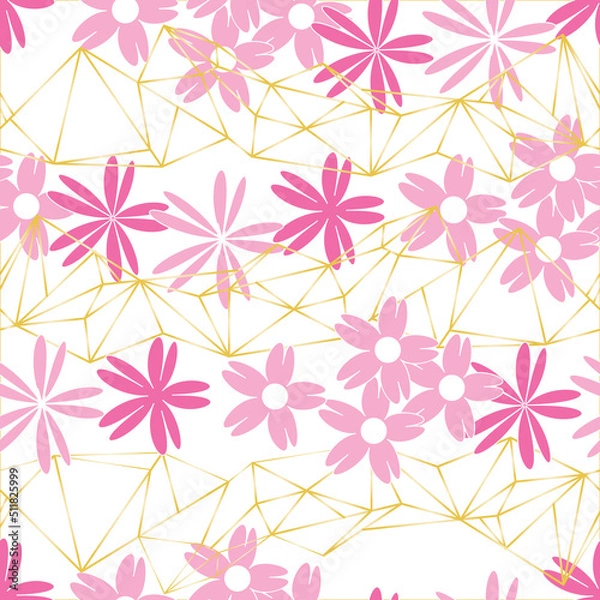 Fototapeta Vector white background white pink cherry tree flowers and cherry blossom sakura flowers. Seamless pattern background
