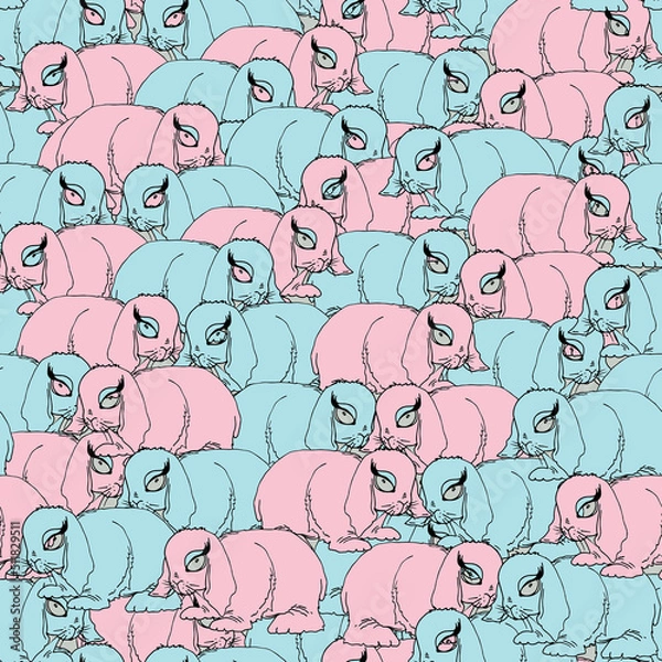 Fototapeta Cute and fluffy bunnies are arranged in an endless pattern. Print for printing on fabric, children's items and stationery.