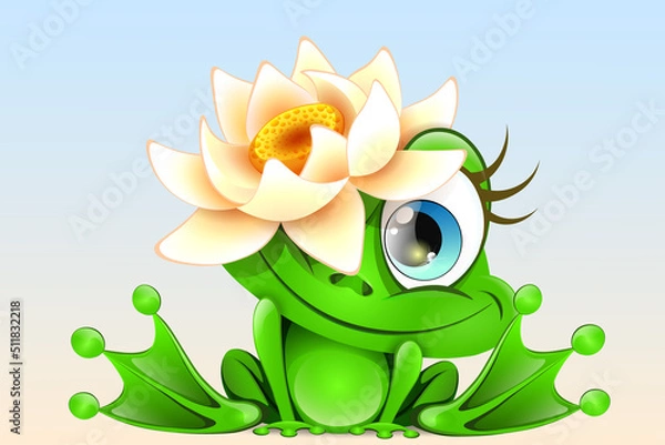 Fototapeta Frog girl with water lily on head
